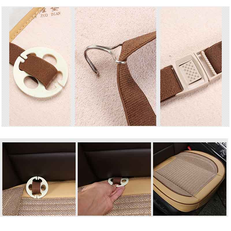 Flax Car Seat Cover Cushion 3D Surrounded Leather Line Front Protector Four Seasons Universal Breathable Pad For Most Sedan