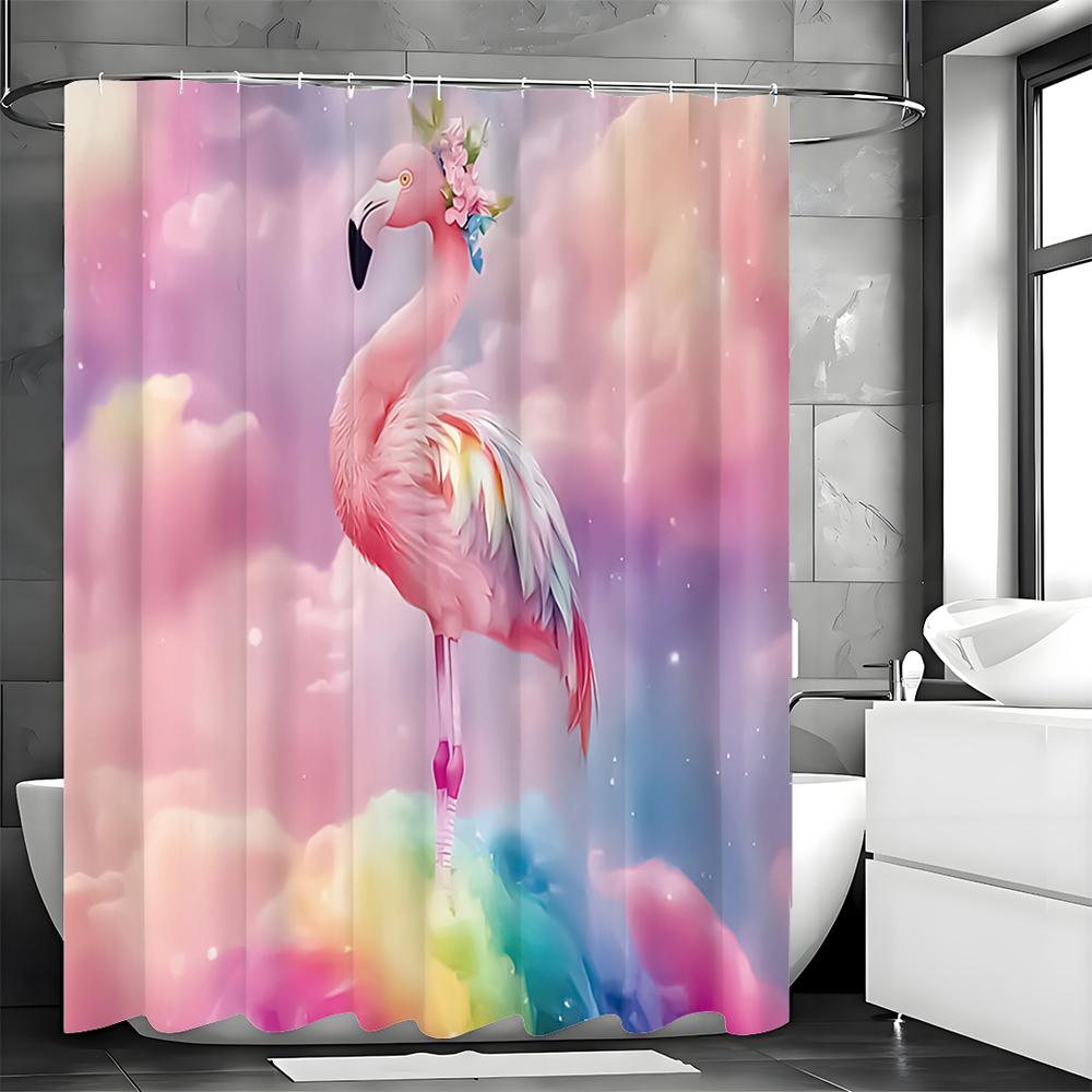 Fantasy Cloudy Pink Flamingo Shower Curtain, Bathroom Decorative Shower Curtain, Waterproof Shower Curtain with Hooks