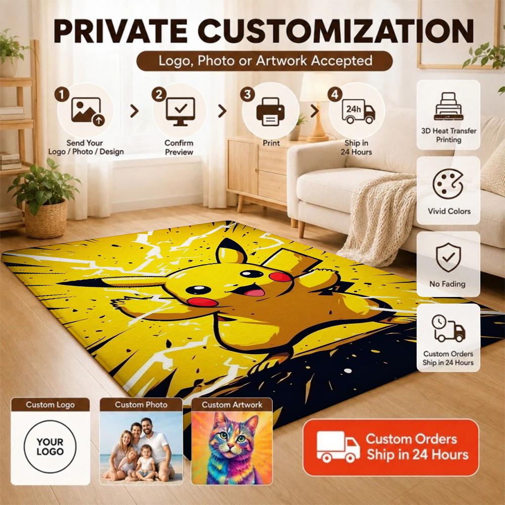 Pikachu Unleashes Rectangular Rug Thick Nonslip Carpet For Gaming Room Play Area Home Party Decor Gift For Friends