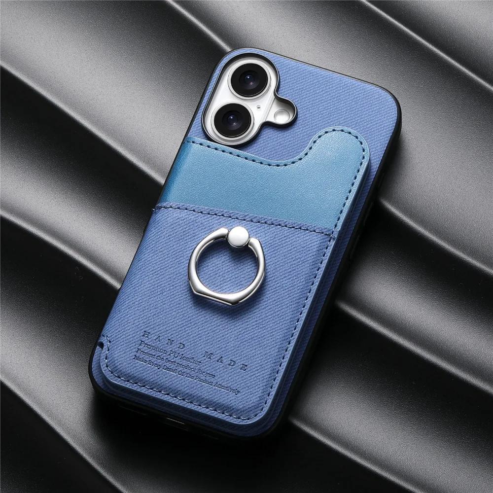 Etui na telefon z klapką i uchwytem na kartę, blokujące RFID, do iPhone'a 16 E 16 15 14 Plus 13 12 11 Pro Max, skórzany uchwyt na pierścień