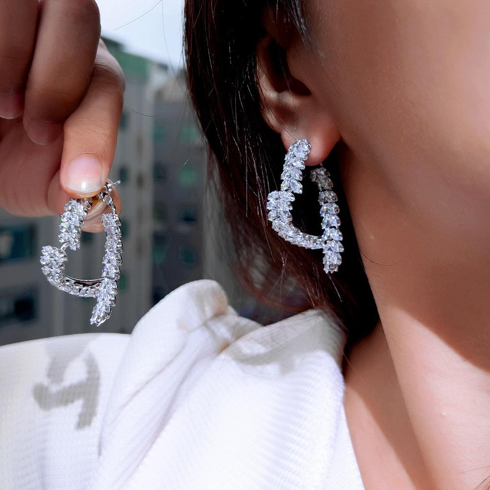Light Luxury Design Zircon Love Wheat Ear Earrings Women'S Earrings Front And Rear Two Wear High-End Earrings