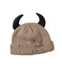 Korean Horn Button Wool Beanie with Devil Ears - Unisex Spring/Autumn Hat