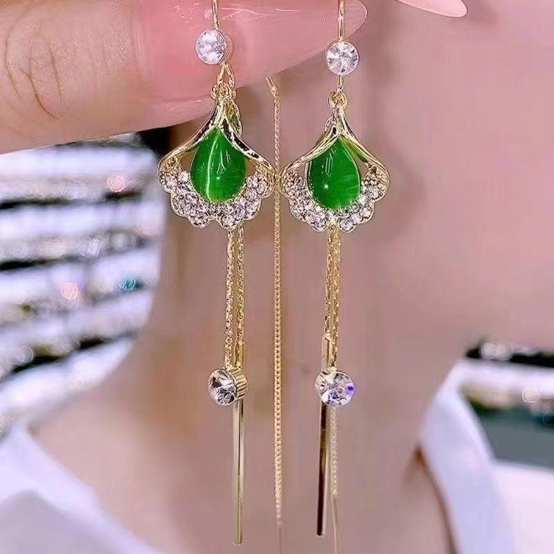 

Роскошные серьги-цветы с кисточками из циркона и кошачьим глазом 14k жемчужина белый