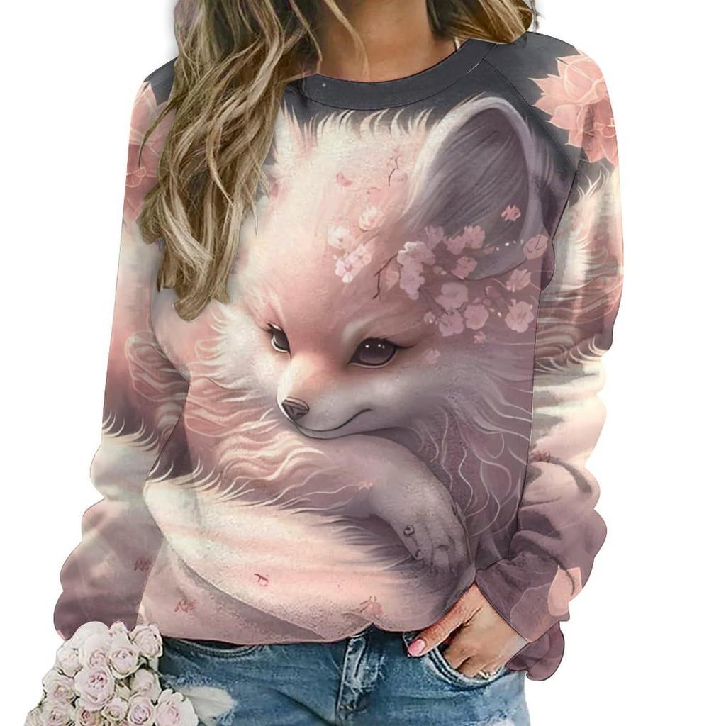 Autumn Lovely Fox Sweatshirts Animal Print Women Casual Streetwear O-Neck Pullovers Harajuku Tops Clothing