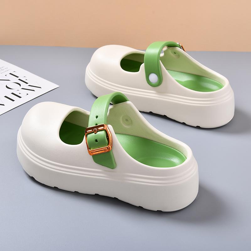 Fashion 2025 Solid Color Chunky Clogs Sandals Women Chic Buckle Strap Design Thick Sole Garden Shoes Woman Eva Beach Platform