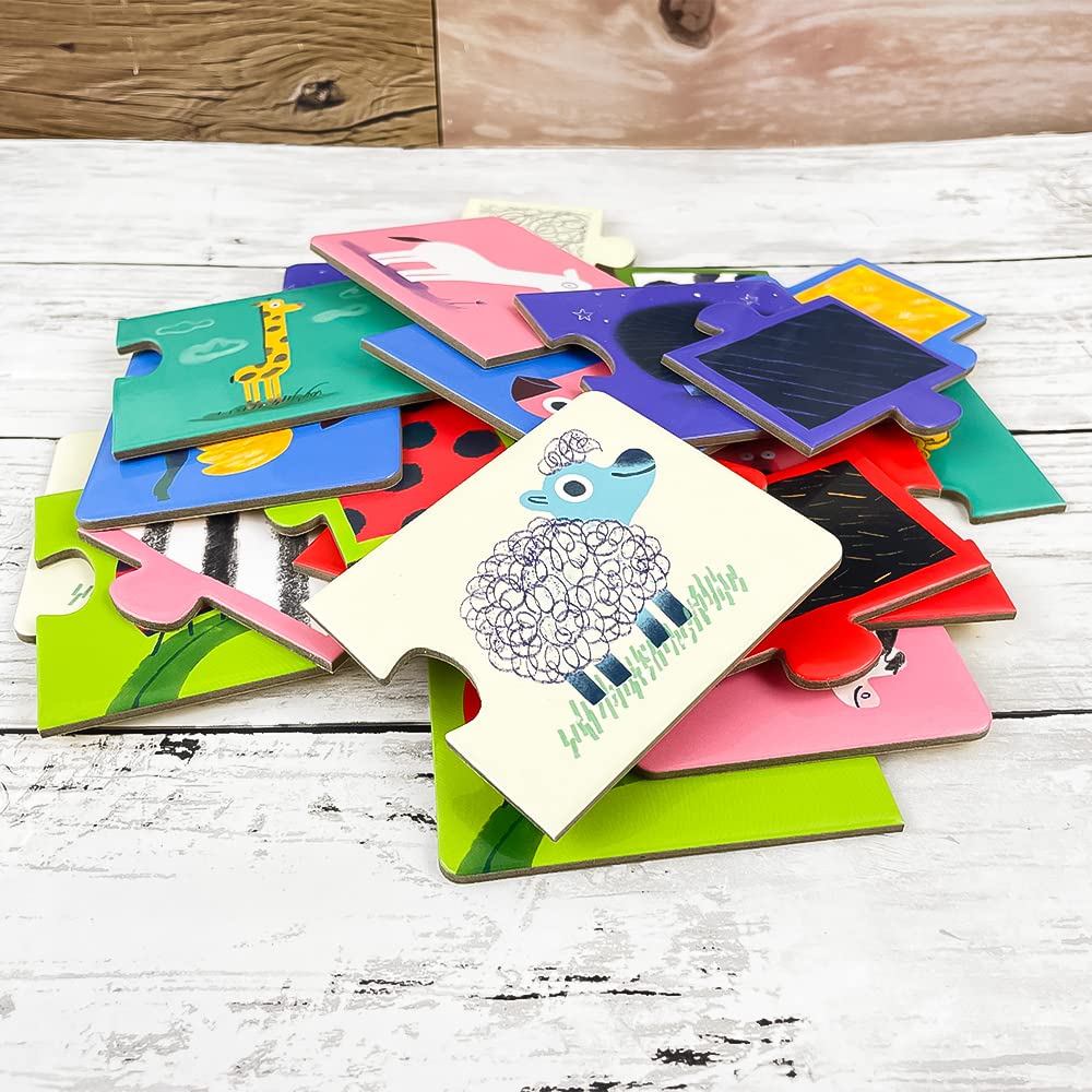 DJECO Puzzle Trio Naked Animal Jigsaw Puzzle Set, Large Educational Toy with Shape Matching and Picture Matching, Montessori Style, Ages 1, 2, and 3,