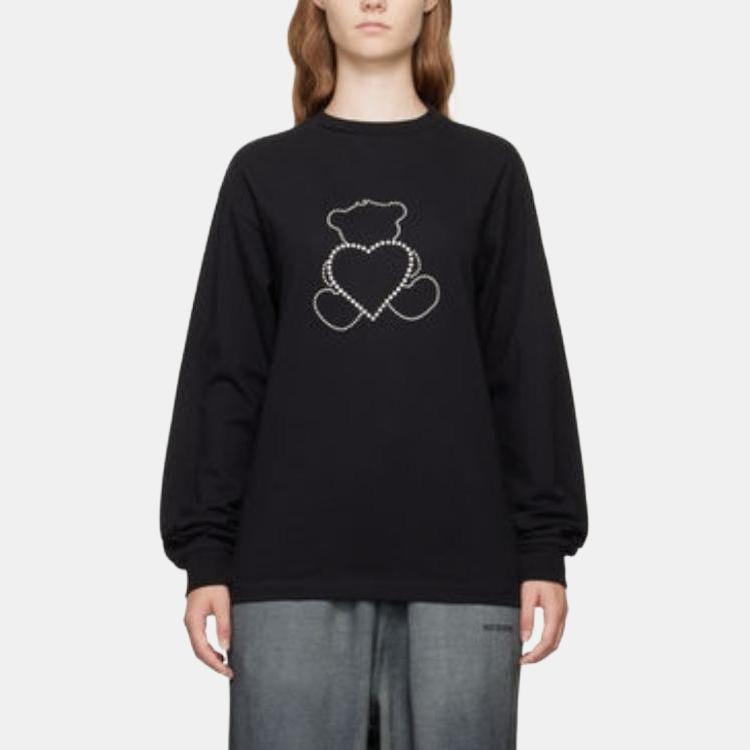 We11done Pearl Bear Long Sleeve T-Shirt Unisex Tops Black WD-TT2-24-781-U-BK