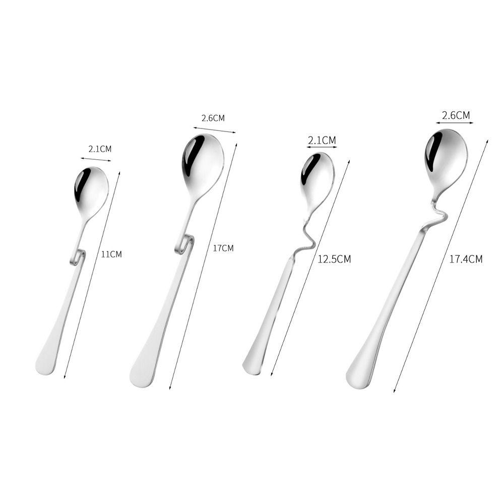 4pcs Stainless Steel Hanging Cup Spoon Twisting Teaspoons Polished Coffee Spoon Set  Cafe Supplies