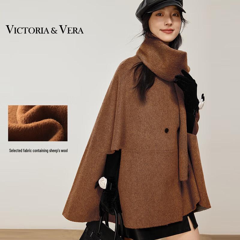 

VICTORIA&VERA Women s Retro Wool Blend Cape Coat with Scarf XL