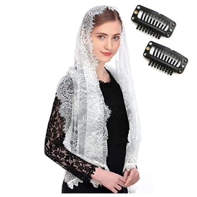 Uccellino Catholic Veil for Church Mass Worship, Stole with Attachable Comb, Anti-Slip Veil (White)