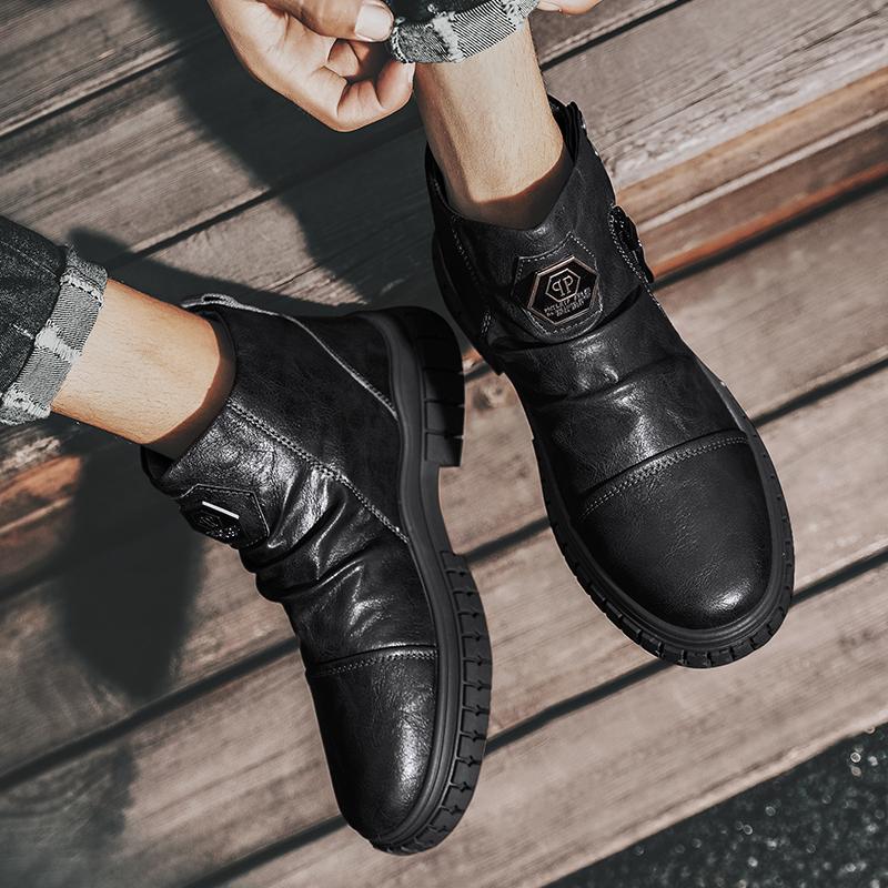 Fashion PU Leather Men Chelsea Boots White Vintage Boots for Men Casual Comfort Male Business Shoes Motorcycle Sports Man Shoes