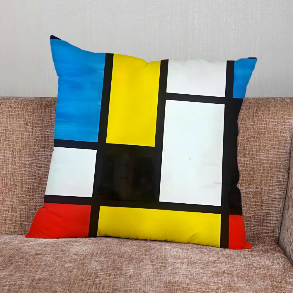 Mondrian Color Square Art Pillow Case For Home Bedroom Car Office Decoration Living Room Sofa Cushion Cover Suitable