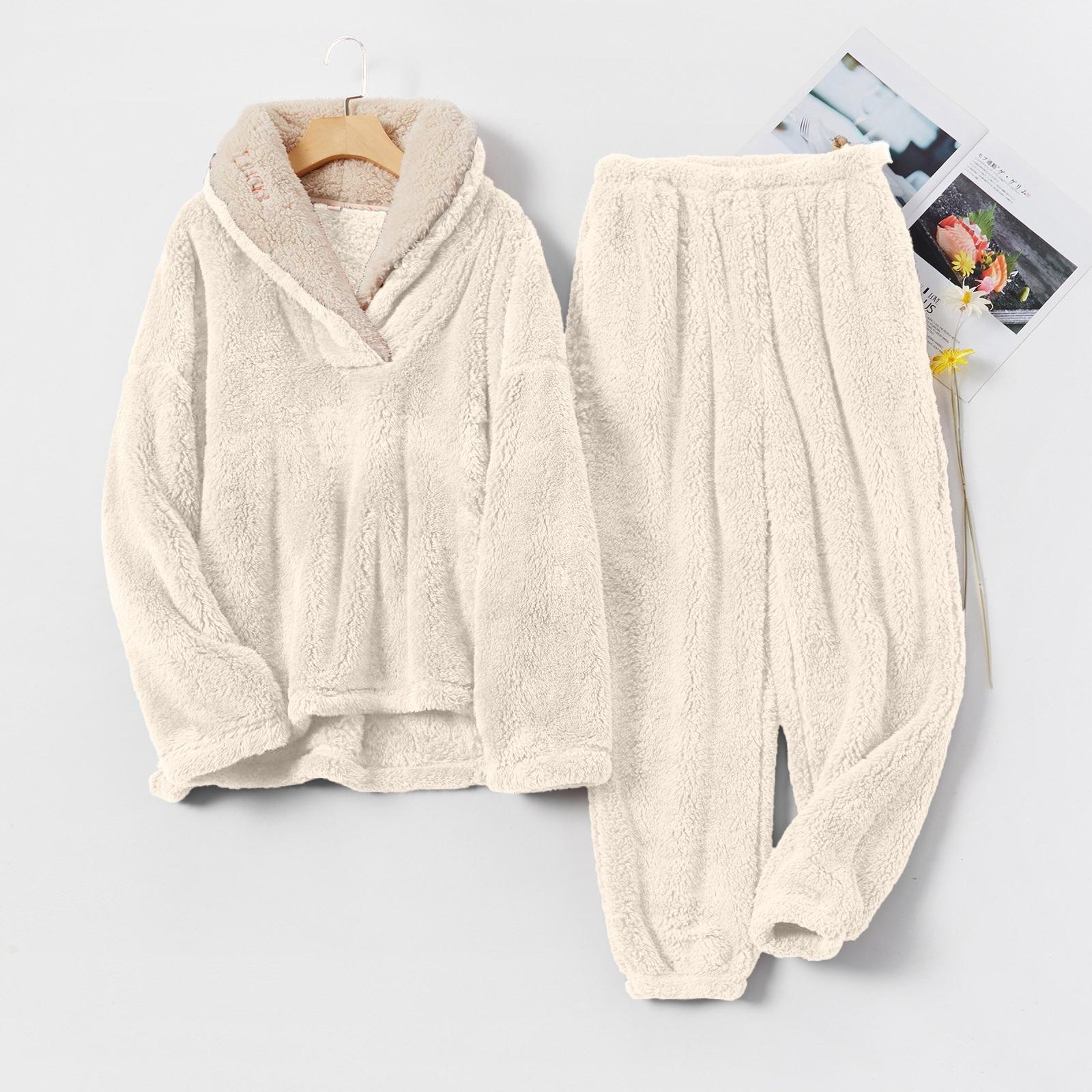 

Женский повседневный и удобный комплект домашней одежды с круглым вырезом, теплый и плюшевый кардиган, пижама и брюки XXL