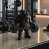 Animal Ornament 3D Printed Fitness Bulldog Figurine, Modern Muscular Barbell Dog Gym Decor Statue, Black Sculpture for Home Office Desk Muscle