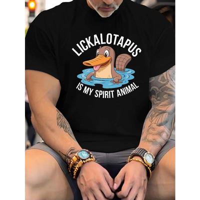 Taglie europee LICKALOTAPUS "È il Mio Animale Spirituale" Maglietta da Uomo - Iconico Logo Lickalotapus e Stampa Slogan, Vestibilità Rilassata Tessuto Stropicciato,