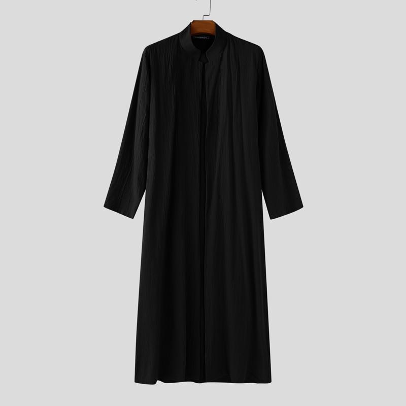 

INCERUN Винтажный мужской кардиган с длинным рукавом, открытый спереди, повседневный, длинный чёрный