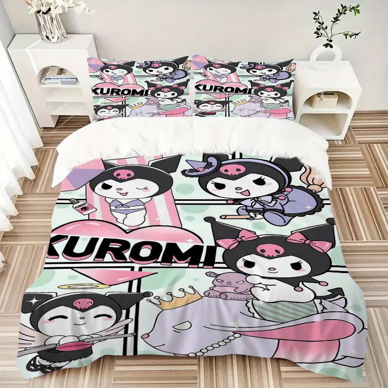 3pcs Fantasy Kuromi's Cute Adventures Printed Bedding Set, Soft and Comfortable Quilt Cover for Bedroom, Guest Room (Not Included).S019