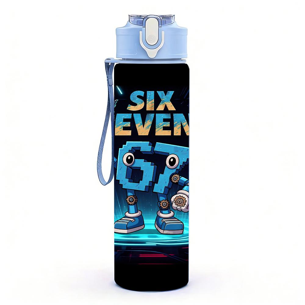 1PC Neon Galaxy Six Seven Graffiti Art 750ml Color Plastic Water Bottle Leakproof Flip Straw Lid For Sports Office Home Use
