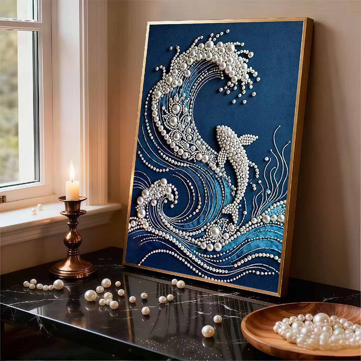 Pearl Whale DIY Diamond Art Kits 15.7x19.6inch Gem Art Diamond Painting Kits Without Frame for Adults Gift Idea Home Wall Decor