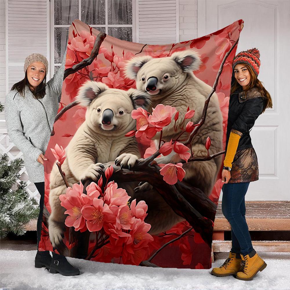 1pc Koala, Blossom Outdoor Blanket - Lightweight Flannel Throw For Travel, Camping, Livingroom, Couch, Chair yy251114197