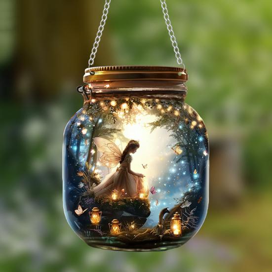 Fairy Hanging Decoration 2D Flat Fairy Forest Acrylic Ornament Wishing Bottle Shape Decoration for Indoor Outdoor Window Door