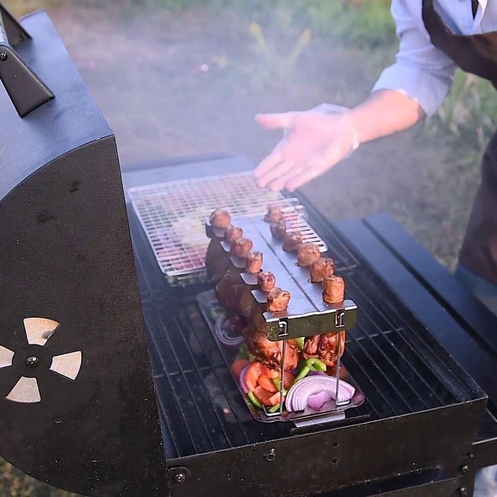 With Drip Tray Chicken Leg Rack Folding Chicken Leg Wing Grill Rack  Barbecue Accessories