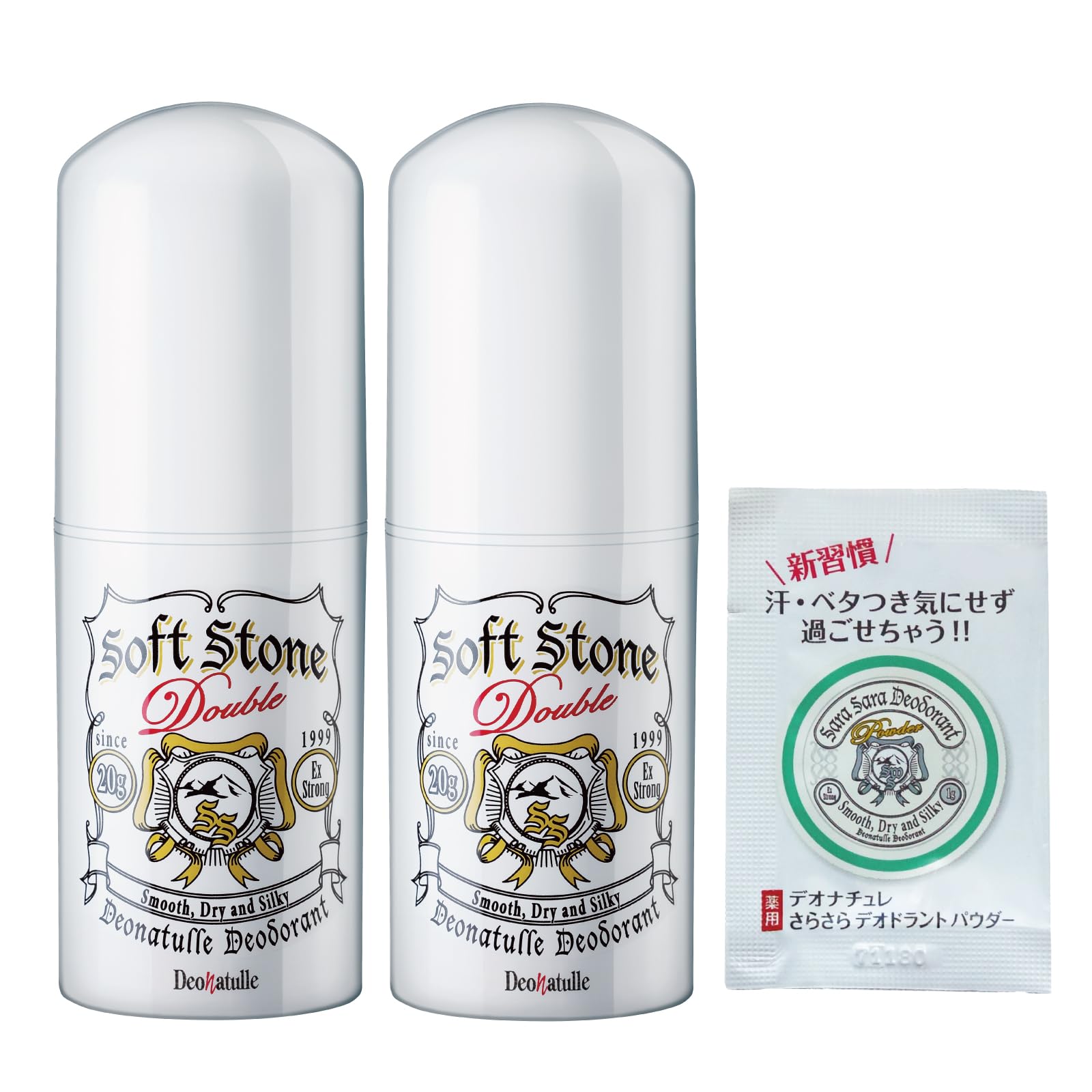 Deonatulle Soft Stone W Подмышки Прямое нанесение 2 стика Бонус [Квази-лекарство] Антиперспирант, Применение, Стикер, Без запаха, (20г каждый) + белый