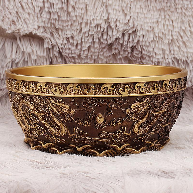 Creative Copper Double Dragon Pattern Cornucopia Decoration, Home Living Room, Shop Opening for Buddha Supplies, Decor Bowl, 1Pc