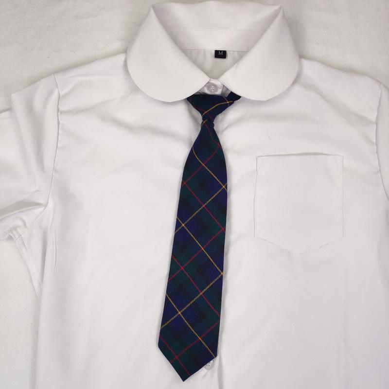 Blaue karierte Krawatte, leicht zu ziehende Lazy Tie, Krawatte, gestreifte Schuluniform, Schüler-Krawatten-Set.