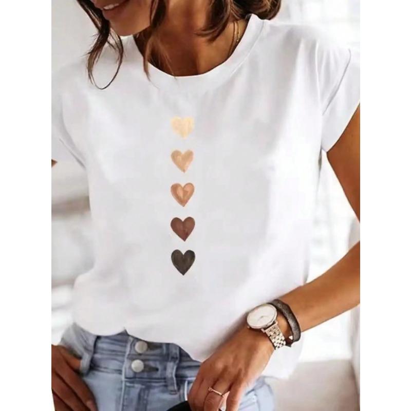 

Resort style spring and summer women s love graphic print women s short-sleeved T-shirt S