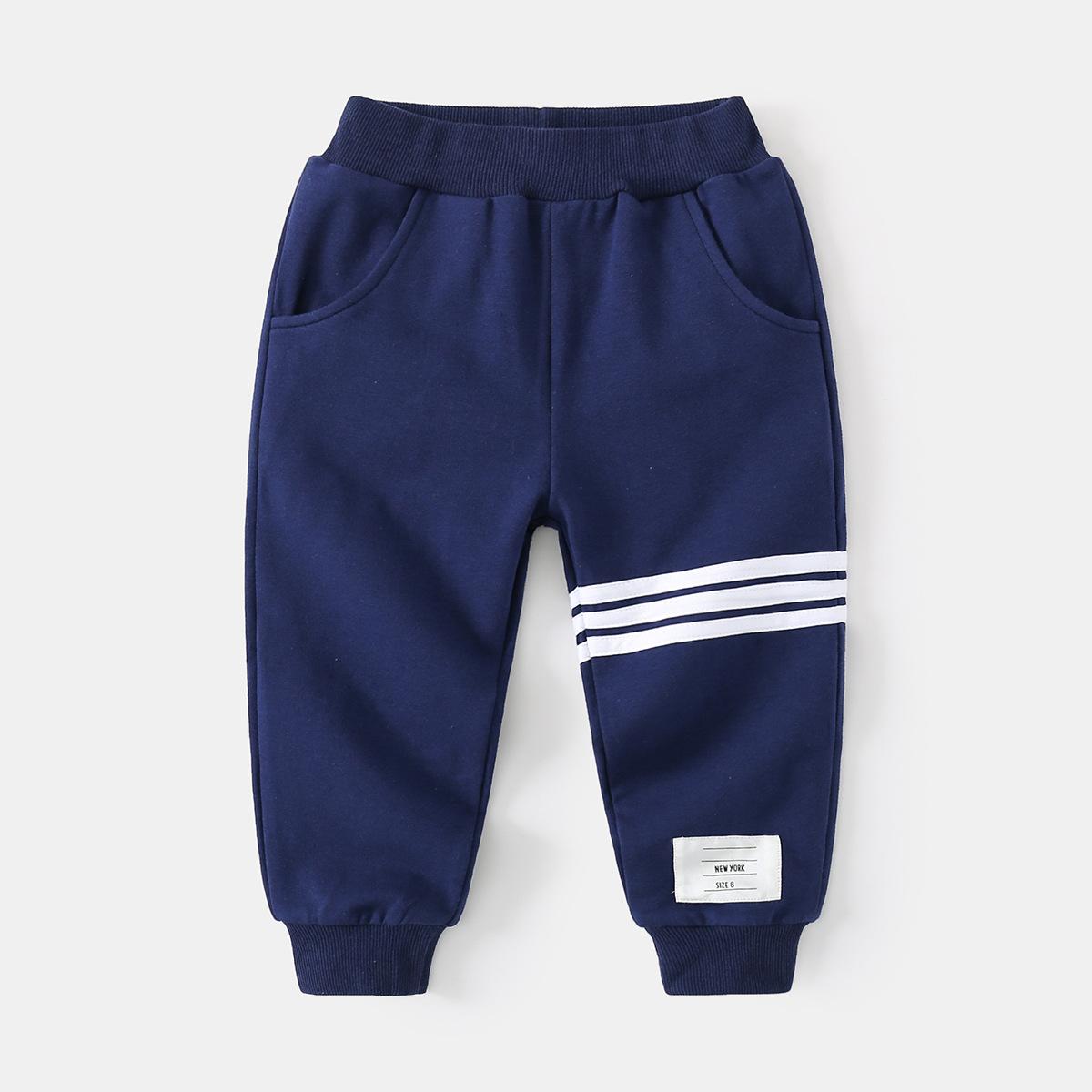 

Blue-gray bar sports mid-waist trousers, boys college-style sweatpants, autumn medium and small children s cotton casual trousers 90cm