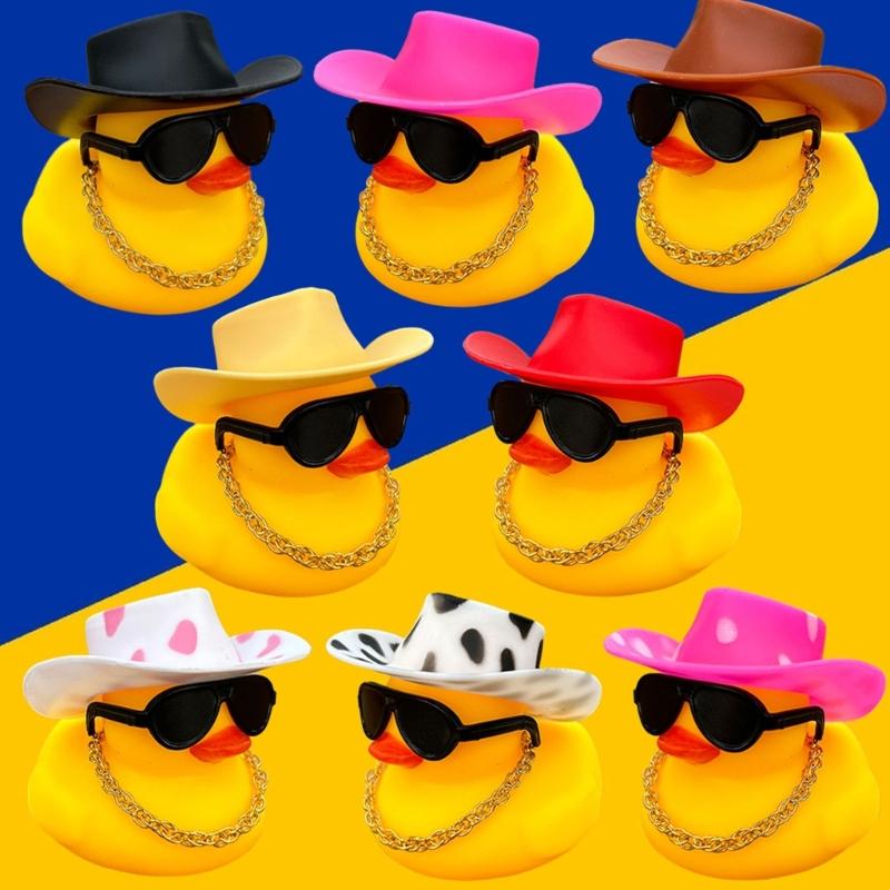 Water Play Duck Ornament with Black Cowboy Hat and Sunglasse Baby Pool Accessories Bathtub Companion For Toddlers