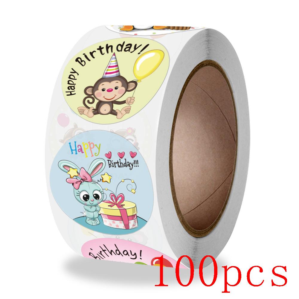 50-500Pcs Round Happy Birthday Stickers For Party Decor Envelope Sealing Label Gift Packing Adhesive Sticker Greeting Card Label
