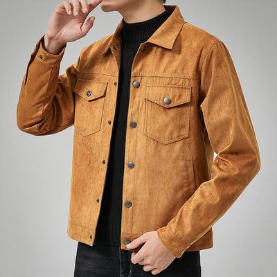 Men's Casual Suede Brushed Fabric Jacket - British Style, Spring/Autumn Trend