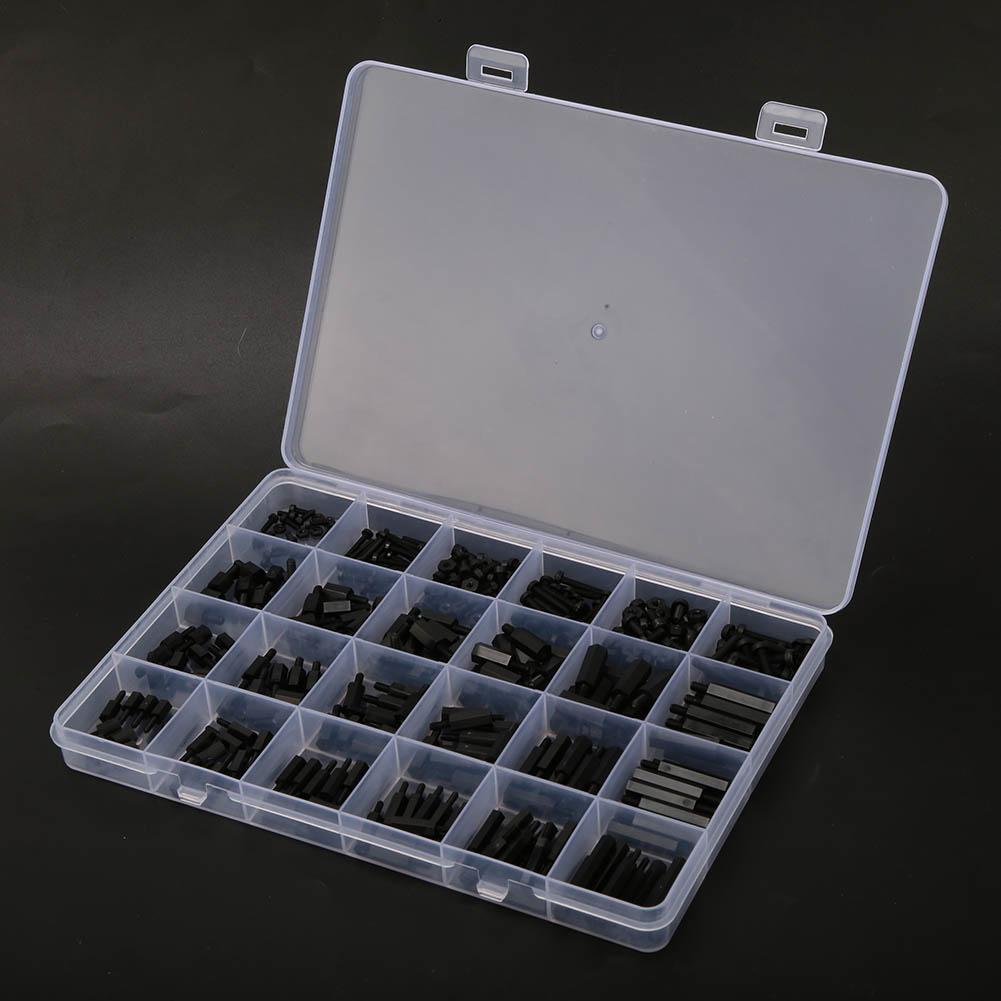 360Pcs M2 M2.5 M3 Black Nylon MalE Female Hex Standoff Spacer Screw Nut Assortment Kit