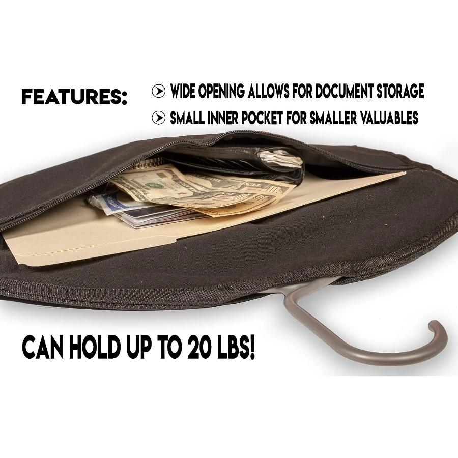 Hanger Diversion Safe Hidden Pocket Safe Fits Under Hanging Clothes with Pocket To Hide Valuables for Home or Travel