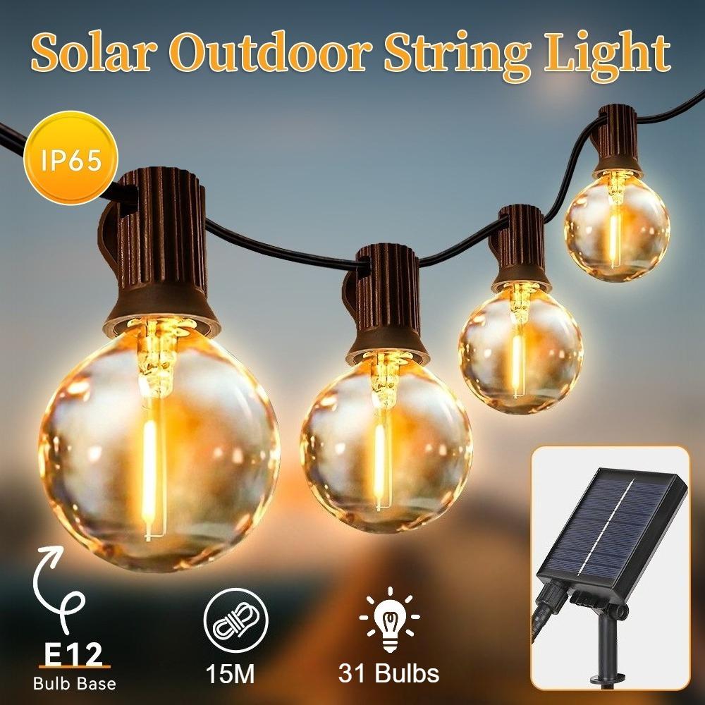Solar String Lights Outdoor Waterproof 15M String Lights with 31 Bulbs Connectable Patio Lights for Garden Yard Camping Christmas
