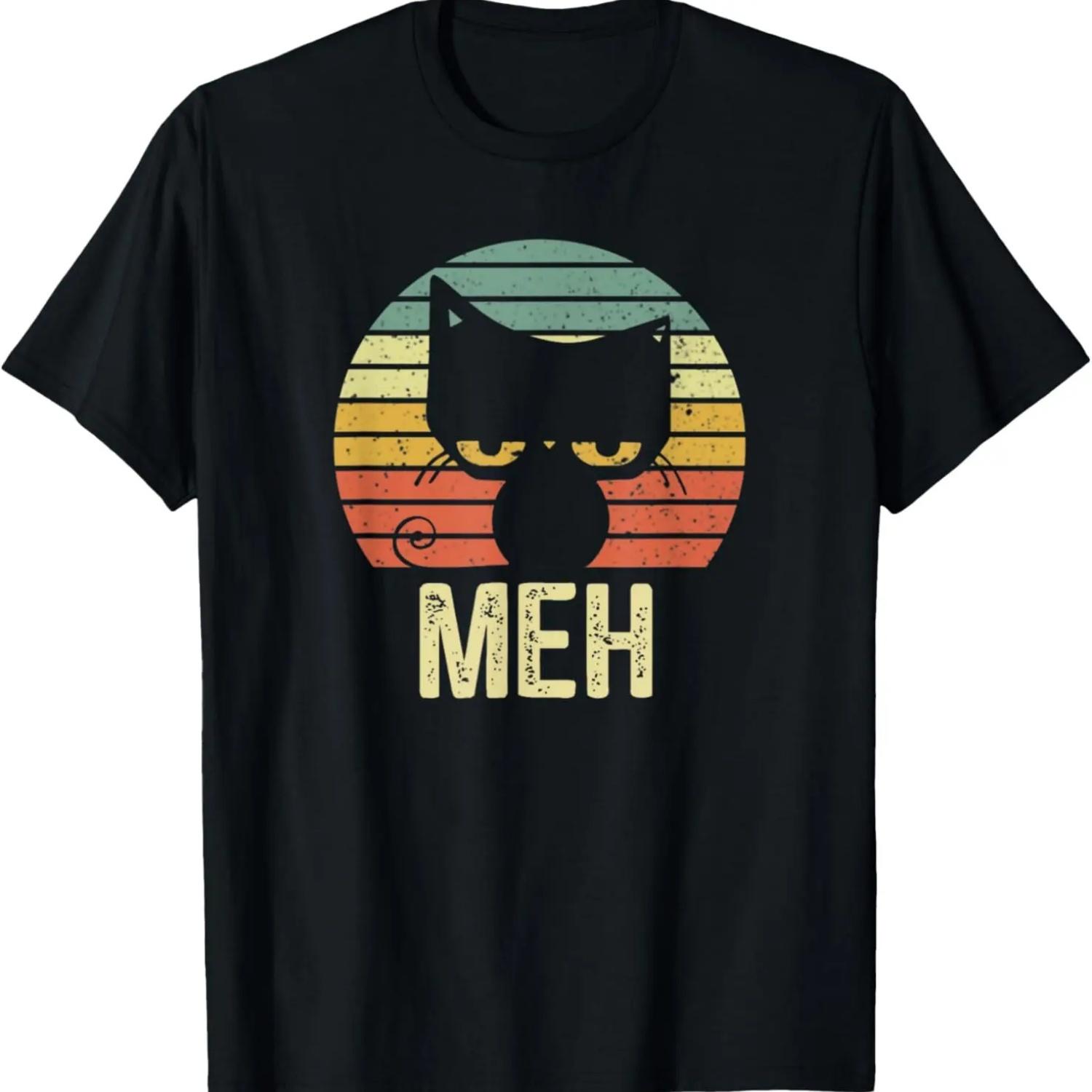 Meh Cat Retro Vintage T-Shirt S чёрный
