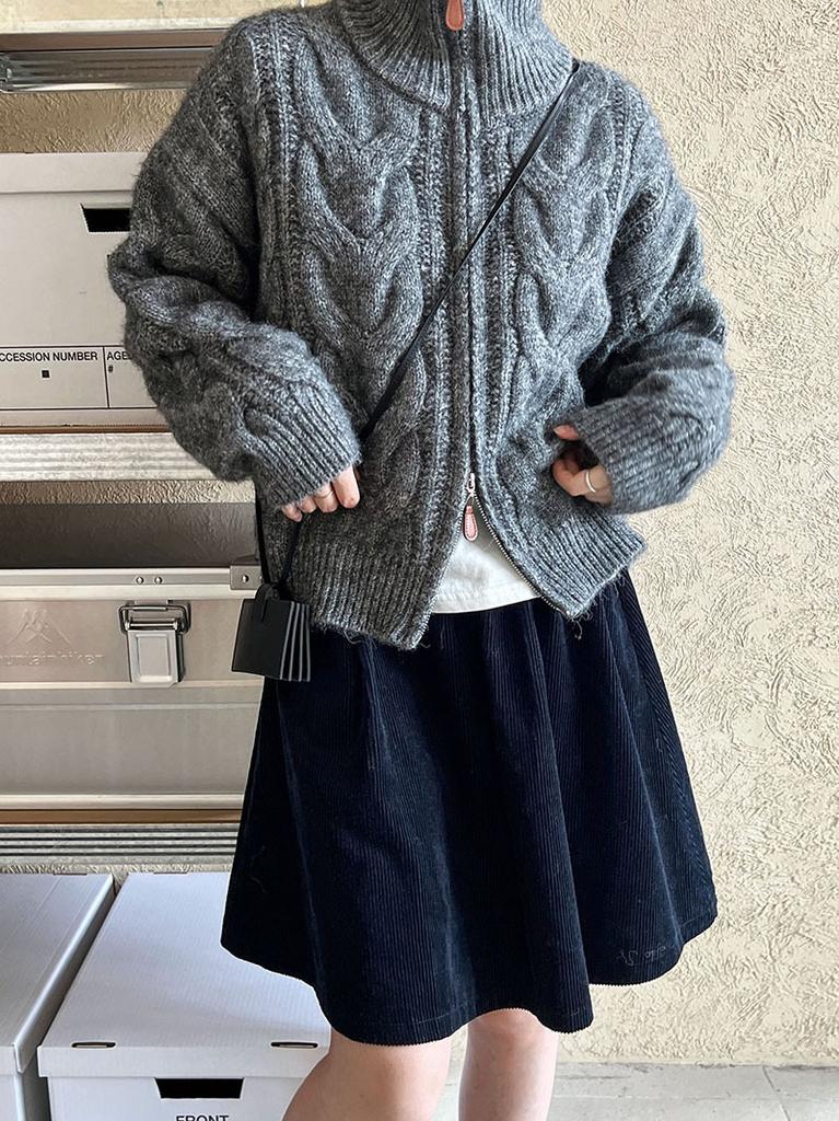 Autumn and Winter Loose Soft Waxy Maillard Short Turtleneck Zipper Sweater Cardigan Women's Twist Knitted Women's Jacket
