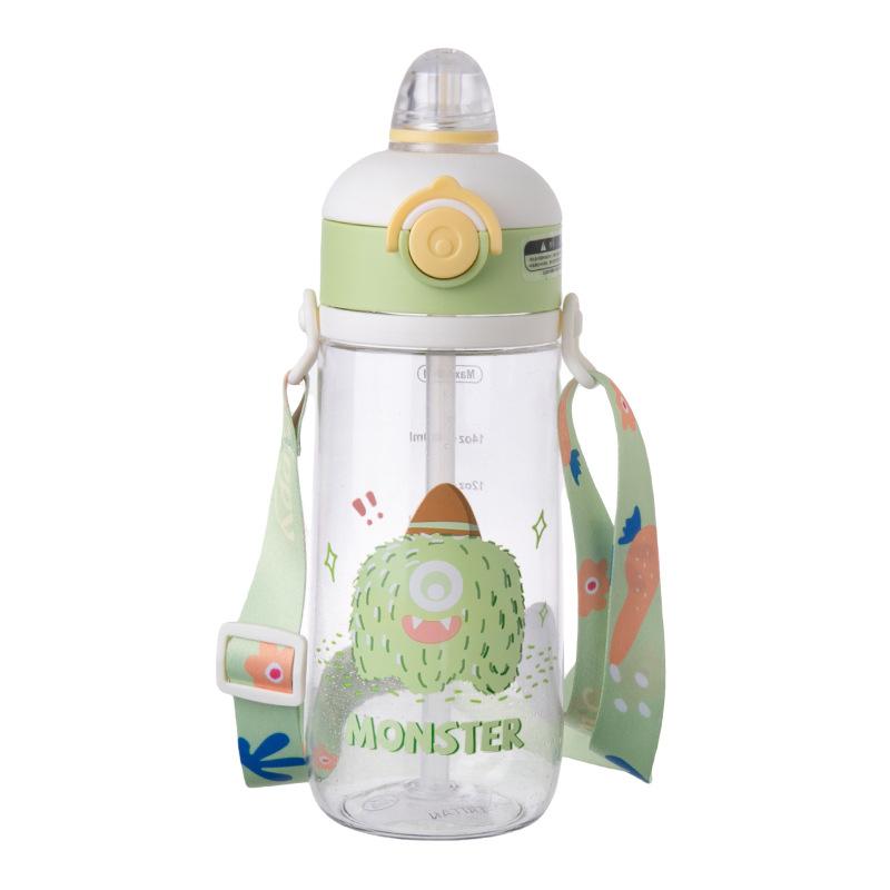 Water Bottle Children's Cute Cartoon Water Cup Tritan Food Grade High Value Double Drink Student Travel Straw Portable Kettle