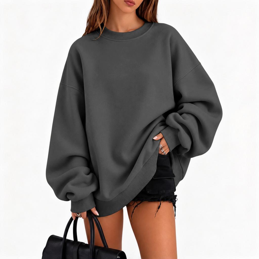 Women's Fall Winter Casual Crewneck Sweatshirt Color Long Sleeve Top