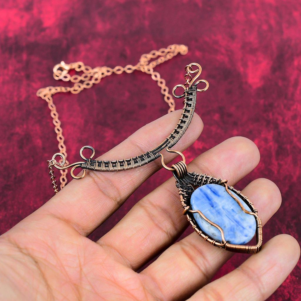 Kyanite Necklace Copper Wire Wrapped Adjustable Chain Necklace Copper Jewelry Handmade Necklace Wire Wrap Gemstone Jewelry Gifts For Mother