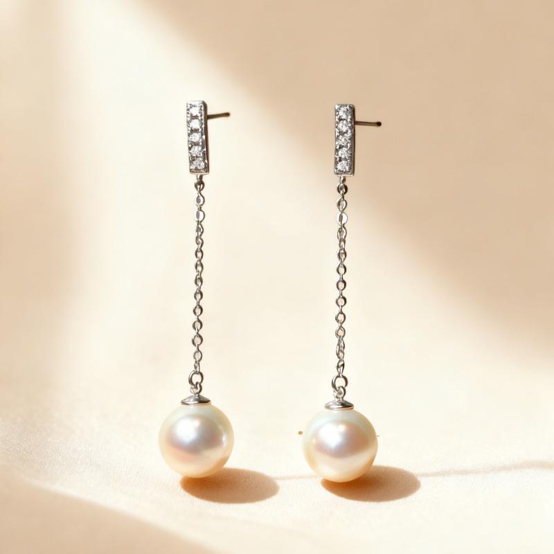 S925 Silver Needle White Copper Pearl Tassel Earrings S925 Silver Needle + White Copper