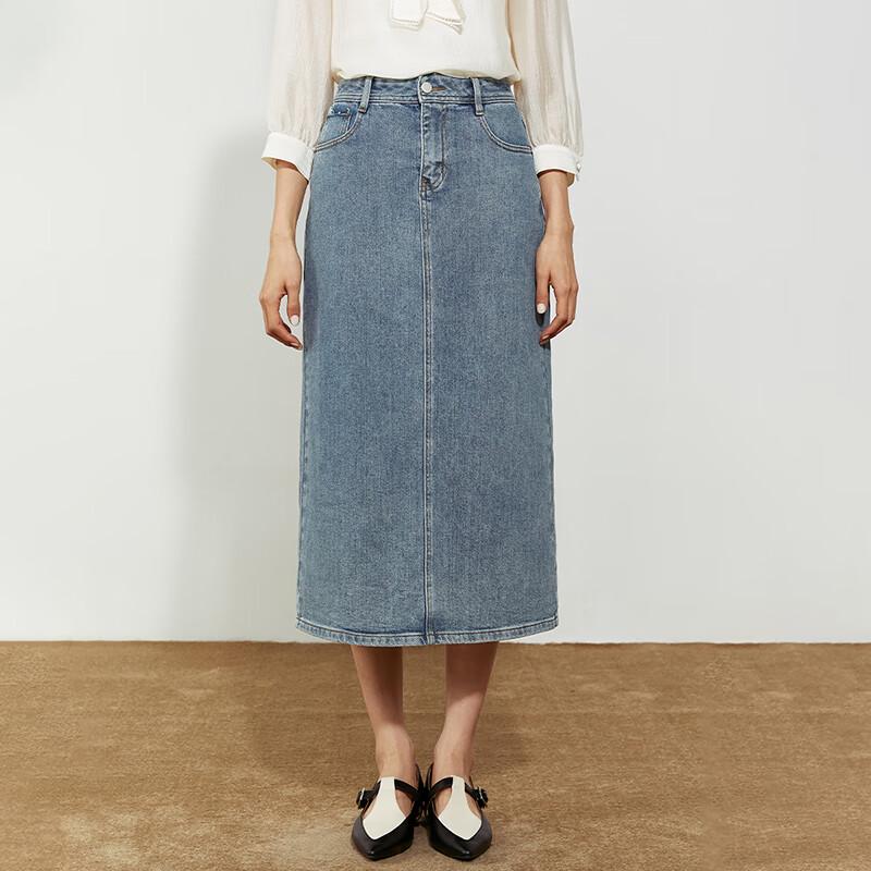 

Women s Washed Denim Split-Hem Midi Skirt S