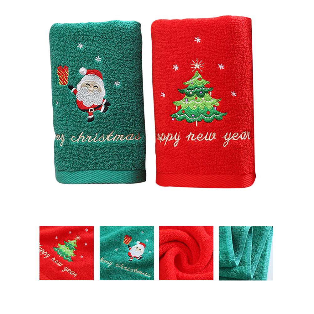 2Pcs Christmas Face Towel Xmas Red Santa Claus New Year Gift Washing Towel Hand Face Cloth Towel