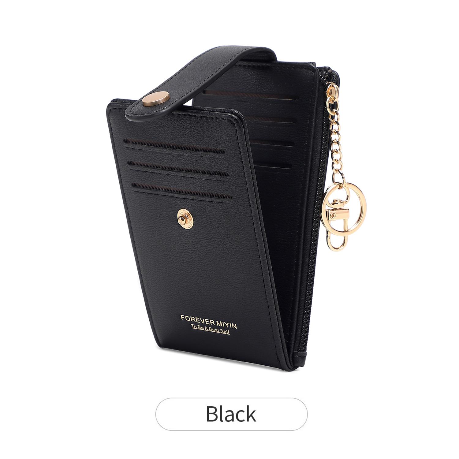 

Stylish vertical folding card holder ultrathin womenswallet bifold multi-card holder zippered coin purse clutch bag with keyring