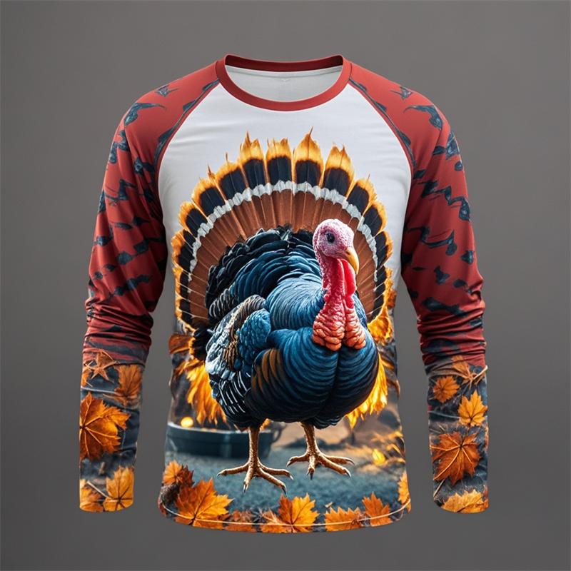 

Turkey Pattern 3D Digital Printing Men s Fashion Trend Round Neck Long Sleeved T-shirt S слоновая кость