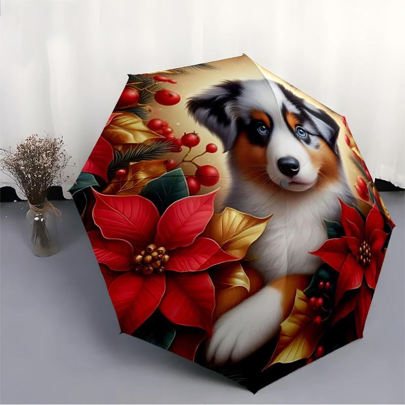 1pc Puppy Holiday Automatic Folding Umbrella - Portable Collapsible, 8-Rib Durable Frame, Perfect for Outdoor Use,  Yy251218106
