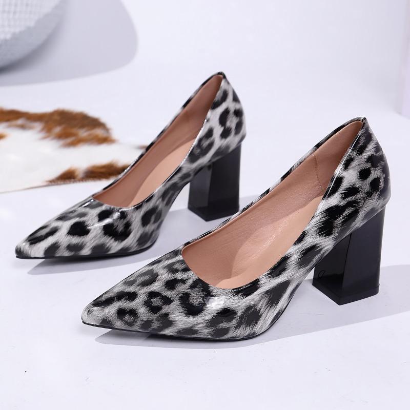 Fashion 2025 Autumn Sexy Leopard Women High Heels Hot Sale Elegant Office Pumps Woman Pointed Toe Thick Heel Singles Shoes Zaptos Mujer
