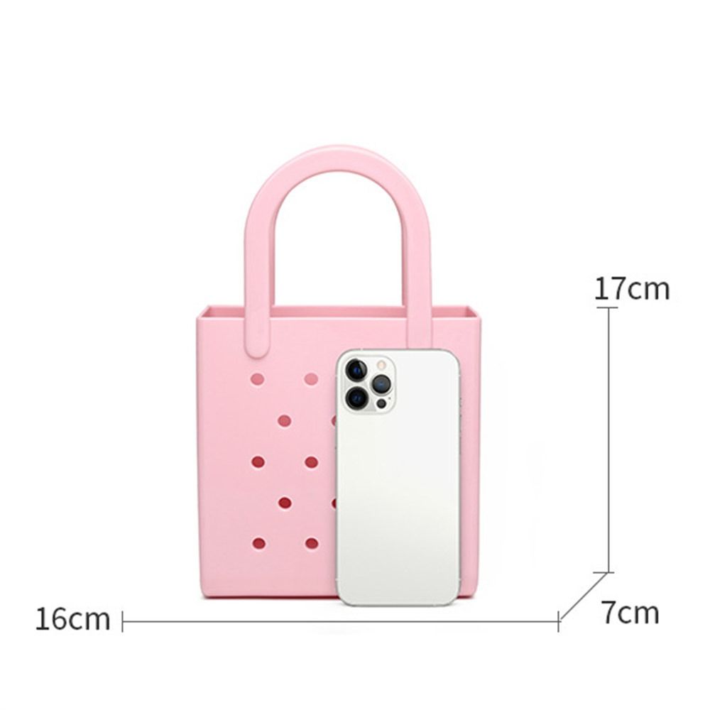 Waterproof Summer Beach Bag Solid Color Jelly Tote Bag Portable Rubber Hole Handbags  Baskets